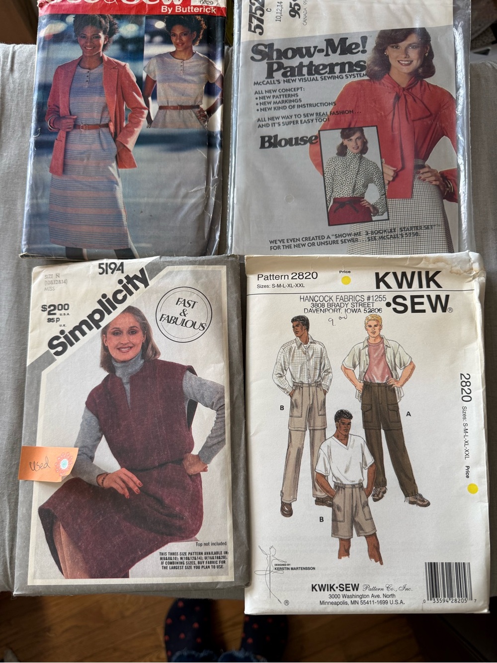 McCall’s/ Butterick/ Simplicity women’s
Kwik Sew Mens